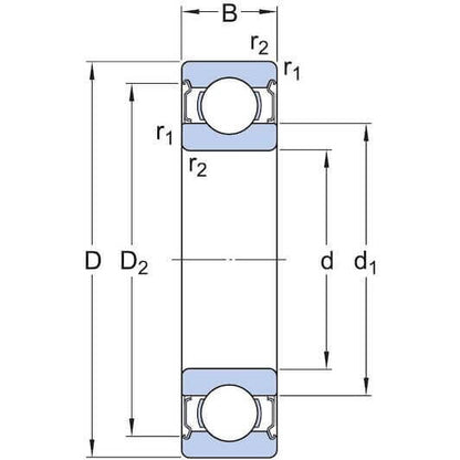 Diagram of KOYO 6203-2RS Bearing dimensions with labeled measurements for precision engineering.