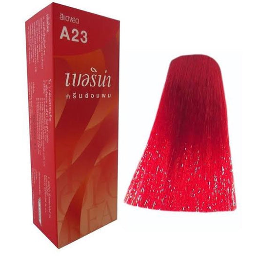 Berina A23 Bright Red permanent hair dye cream for vibrant long lasting red color professional quality for all hair types