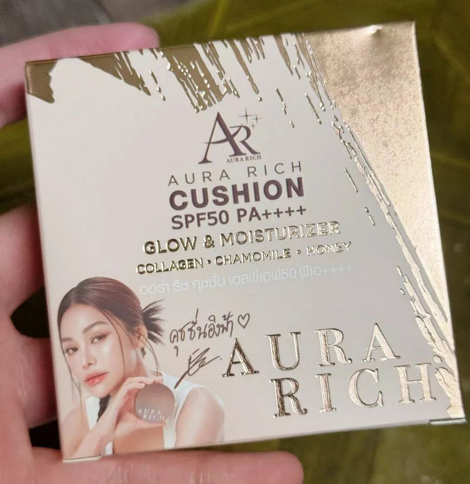 Aura Rich Cushion SPF50 PA++++ Glow Moisturizer retail box packaging