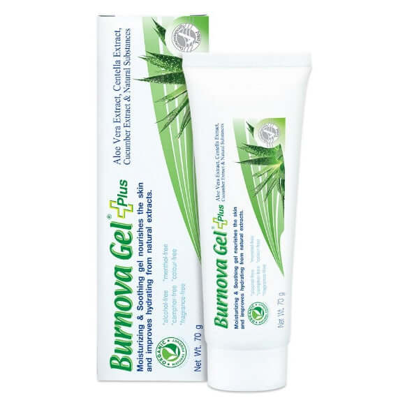 Burnova Gel Plus Aloe Vera 70g tube and box packaging