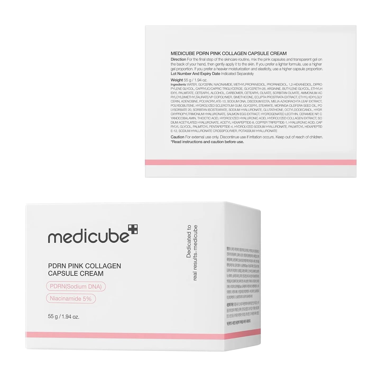 Medicube PDRN Pink Collagen Capsule Cream 55g packaging side view with label
