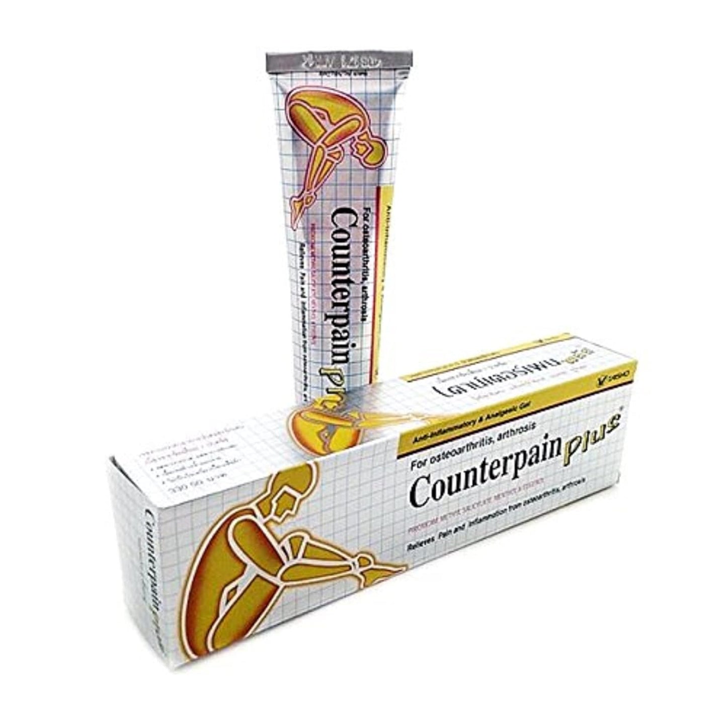 Counterpain Plus Analgesic Gel 50g tube and box showing Taisho gold formula for muscle, joint, and arthritis pain relief.