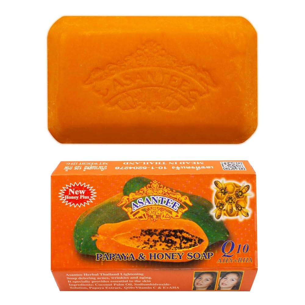 Asantee Papaya Honey Soap 125g orange herbal bar with front and back packaging