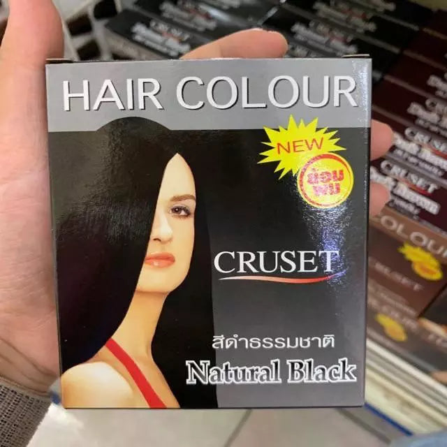 Cruset Natural Black Hair Dye box front showing CRUSET hair colour natural black packaging