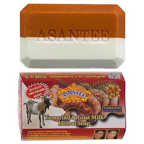 Asantee Tamarind Goat Milk Soap two-tone bar with white and brown layers representing goat milk and tamarind formula