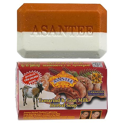 Asantee Tamarind Goat Milk Soap two-tone bar with white and brown layers representing goat milk and tamarind formula
