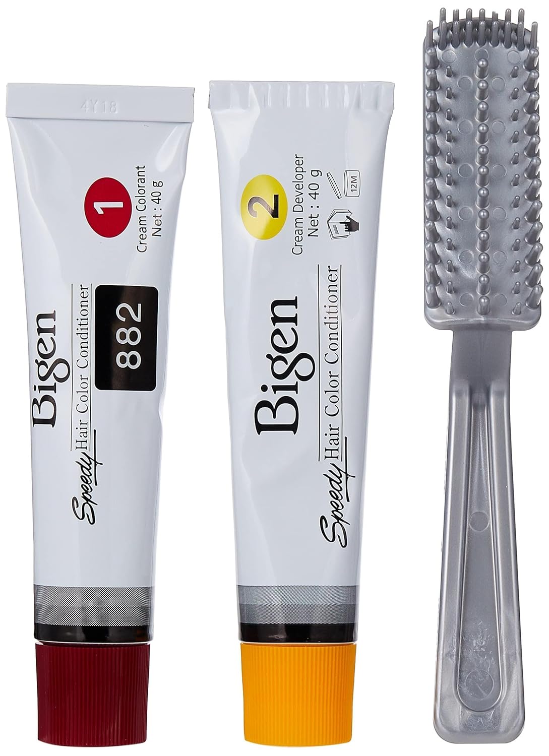 Bigen Speedy Hair Color kit contents tubes and comb applicator