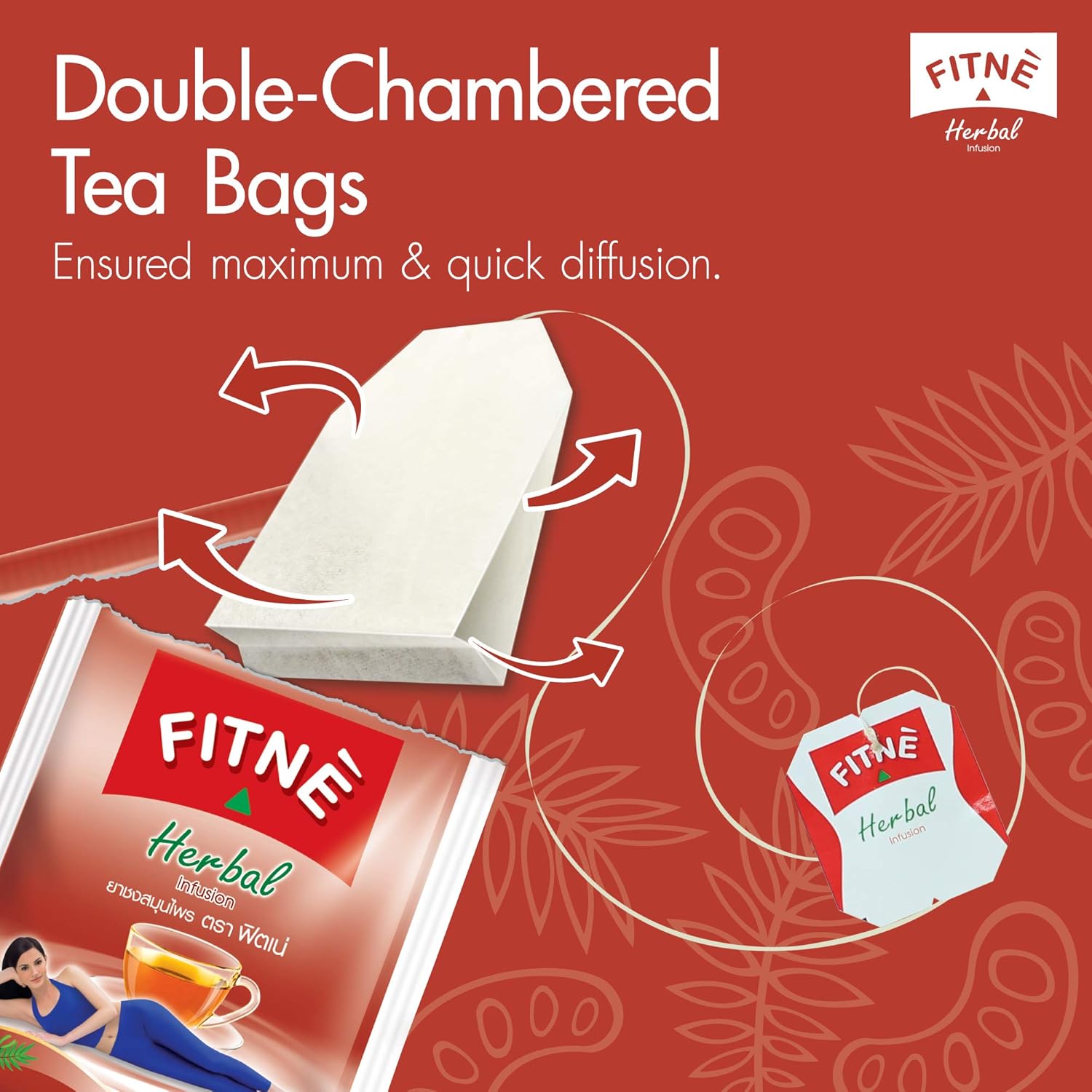 Fitne Herbal Slimming Tea 40 Bags shown with double chamber tea bag design