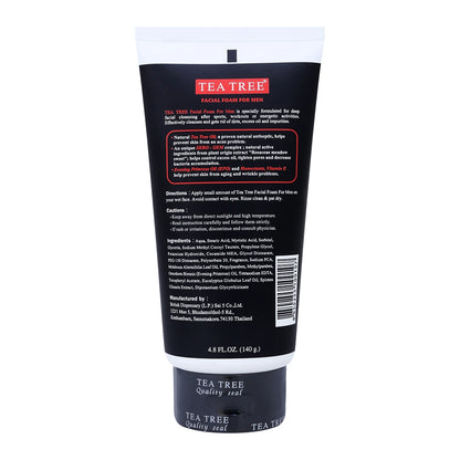 Tea Tree Men Foam Facial Cleanser Tube Packaging Back View 140ml