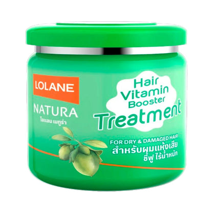 Lolane Natura Hair Treatment jar for dry and damaged hair, enriched with vitamins and designed to nourish hair deeply.