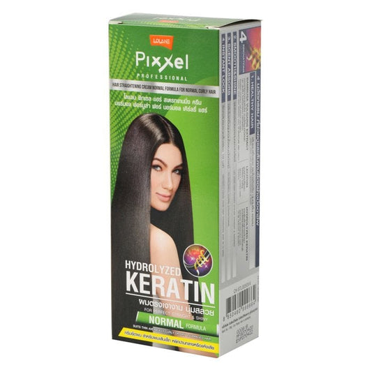 LOLANE Pixxel Hair Straightening Cream Normal Formula box packaging with keratin formula design