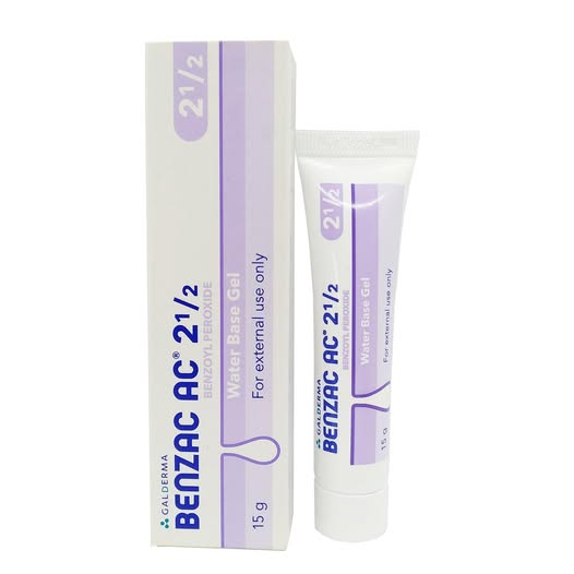 Benzac AC 2.5% Water Base Gel 15g Benzoyl Peroxide Acne Treatment Tube and Box