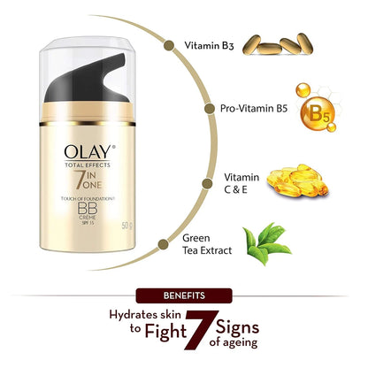 Olay Total Effects BB Cream key ingredients and 7 benefits infographic
