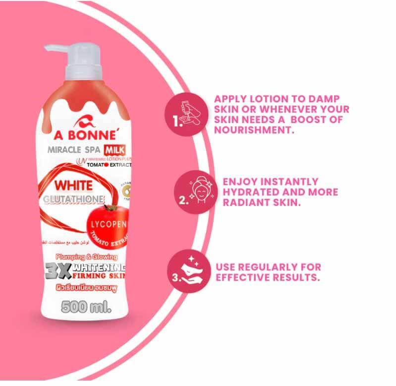 A Bonne Tomato Lotion UV milk body lotion pink packaging graphic