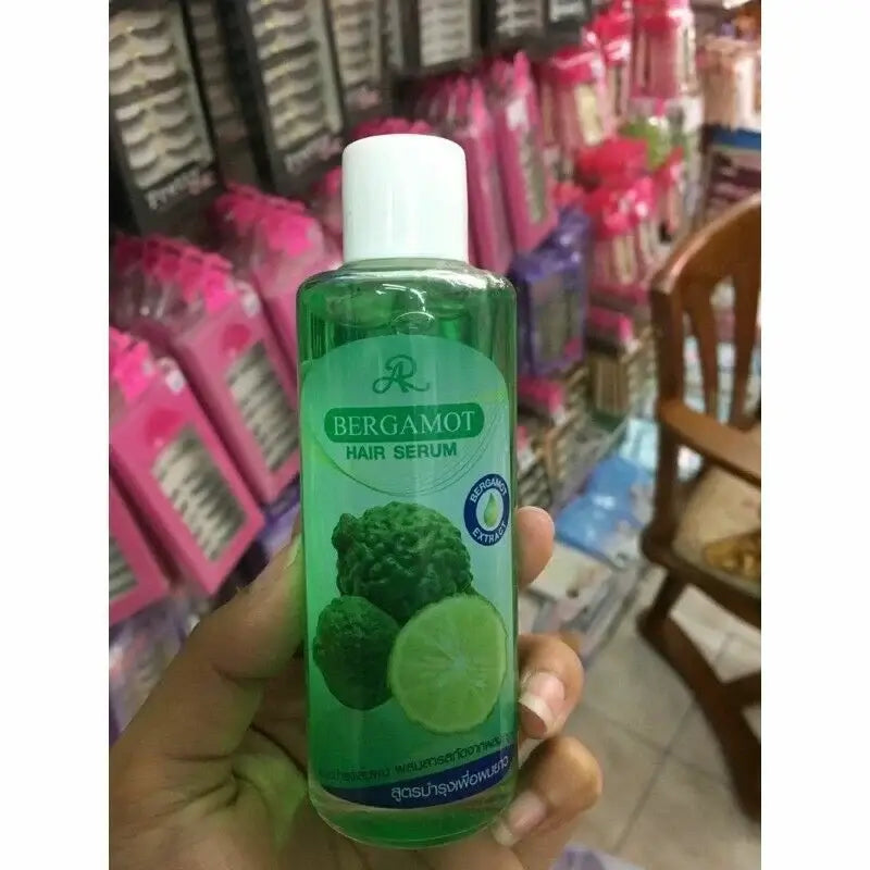 AR Bergamot Hair Serum bottle with Bergamot Extract displayed in a retail store environment