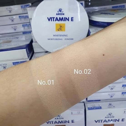 ARON Vitamin E Face Powder shade swatches No 01 and No 02 on arm