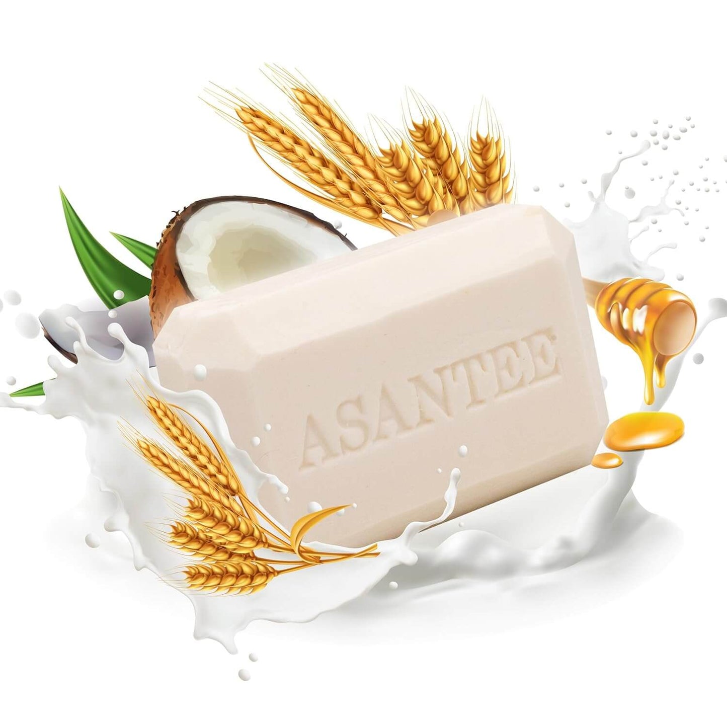 Asantee Rice Milk Soap herbal cleansing bar with rice ears and coconut elements