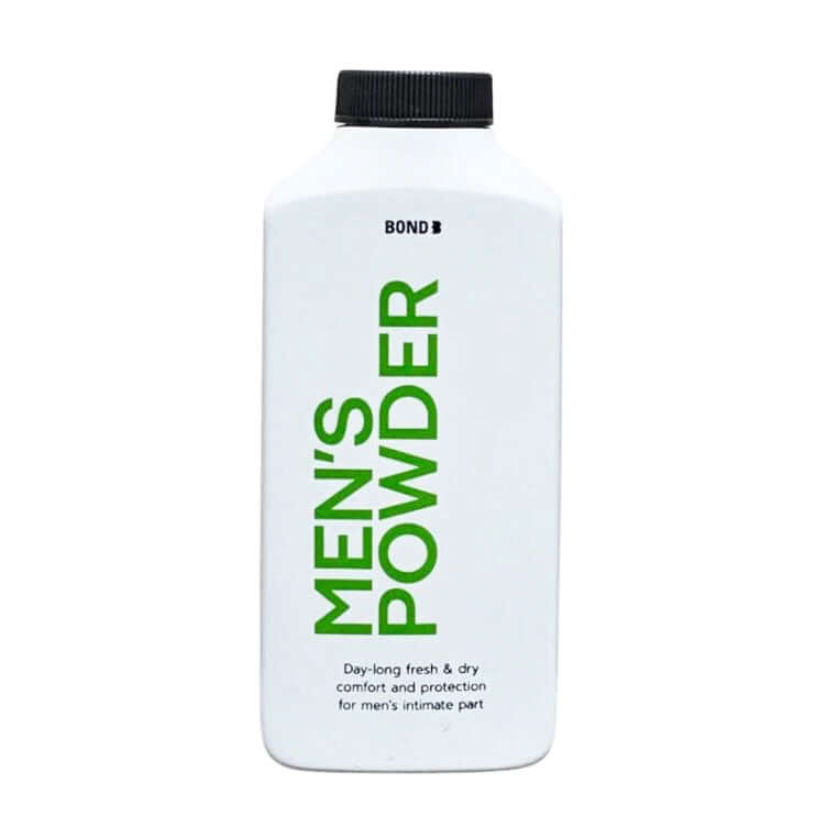 BOND Mens Intimate Powder bottle for men's hygiene, offering day-long fresh and dry comfort, 100g packaging.