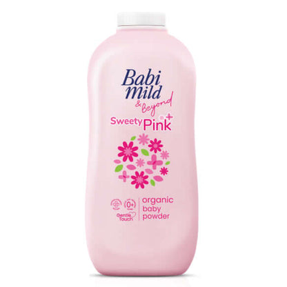 Babi Mild Baby Powder Sweety Pink Beyond front packaging with flower graphics