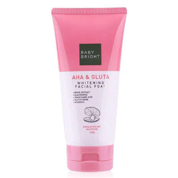 Baby Bright AHA Gluta Foam Facial Cleanser 120g front tube packaging