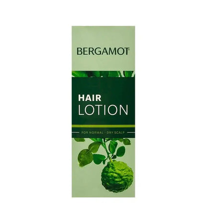 Bergamot Hair Lotion product box front view with kaffir lime design for normal dry scalp