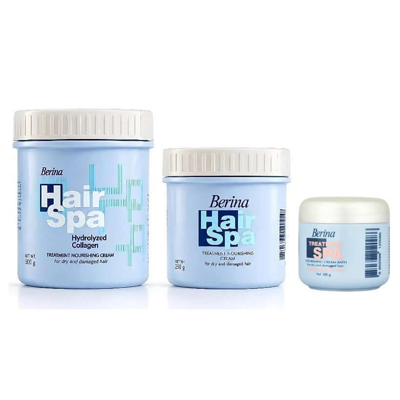 Berina Hair Spa Treatment nourishing cream set for rough dry damaged hair, includes Hydrolyzed Collagen.