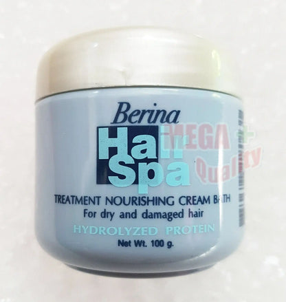 Berina Hair Spa Treatment Nourishing Cream for dry and damaged hair in blue jar, designed for deep nourishment.
