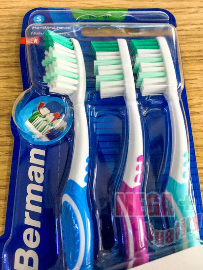 Berman Active Toothbrush Assorted Colors Soft Standard Head Manual Toothbrush Pack of 3