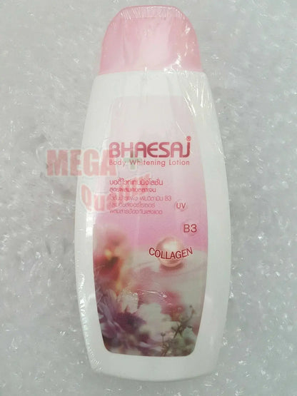 Bhaesaj Collagen Body Lotion Vitamin B3 Moisturizer Whitening UV Daily in a bottle, designed for skin nourishment and hydration.