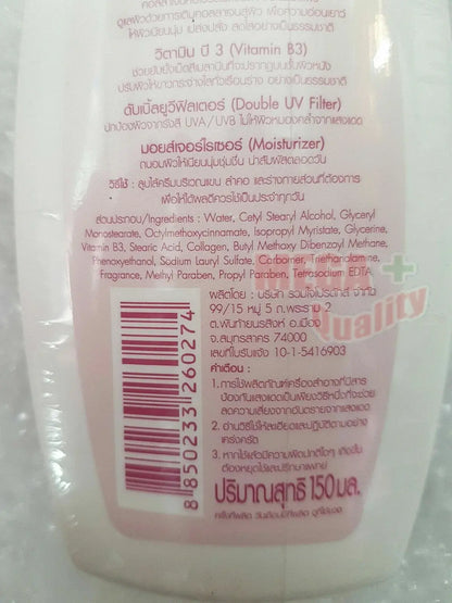 Bhaesaj Collagen Body Lotion Vitamin B3 detailed ingredients list and product information on the back label.