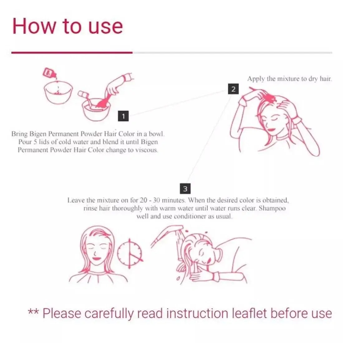 How to use Bigen Powder Hair Color, featuring application steps and instructions for best results.