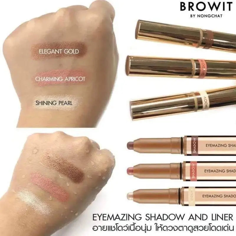 Browit Eyemazing Shadow Liner waterproof eyeshadow stick texture swatches and eyeliner tips