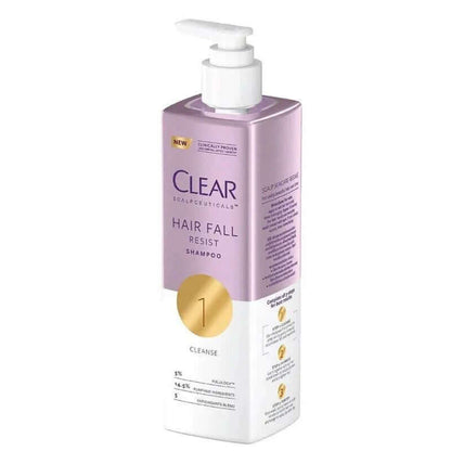 CLEAR Hair Fall Resist Shampoo for Hair Loss, 300ml bottle with pump, promotes stronger hair strands and a healthy scalp.