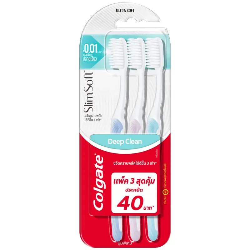 Colgate Slim Soft Toothbrush Pack 3 Deep Clean Super Soft Bristles Front View