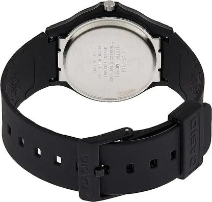 Back view of Casio MQ-24-7ELDF Watch showing the black resin band and stainless steel case.