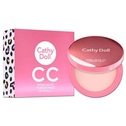 Cathy Doll CC Powder Pact compact with pink gradient box and leopard print detail.