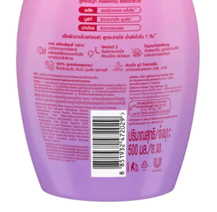 Citra AHA Pearl UV Lotion product information and ingredients on the packaging back label.