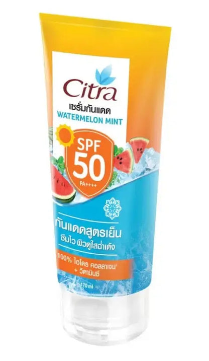 Citra Sunscreen Serum Watermelon Mint SPF50 PA++++ angled front view tube