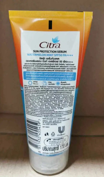 Citra Sunscreen Serum Watermelon Mint SPF50 PA++++ back packaging ingredients and directions