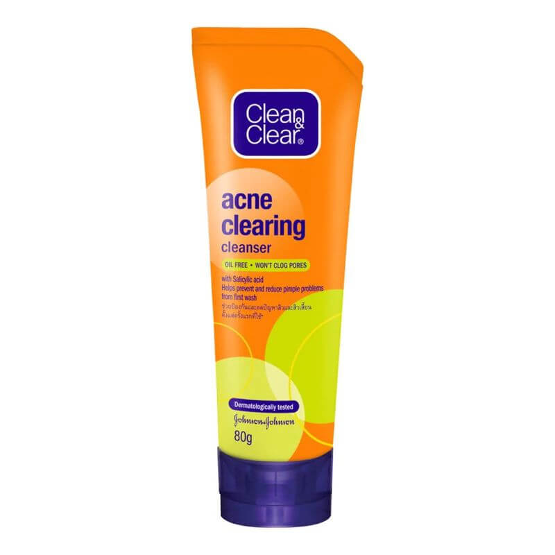 Clean and Clear Face Wash acne clearing cleanser 80g orange tube front view