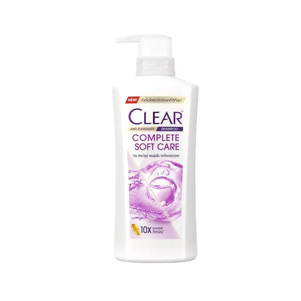 Clear Complete Soft Care Shampoo bottle, 370ml, offers anti-dandruff care and nourishes for smooth, flake-free hair.