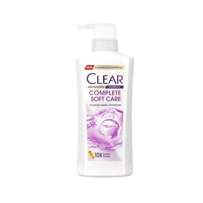 Clear Complete Soft Care Shampoo bottle, 370ml, offers anti-dandruff care and nourishes for smooth, flake-free hair.