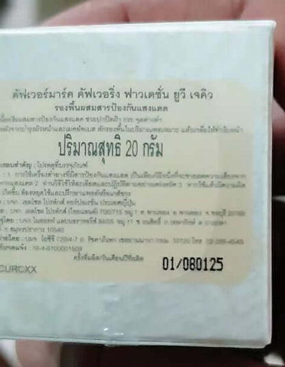Covermark Foundation UV JQ packaging showing product details and contents, including waterproof cream for coverage, 20g.
