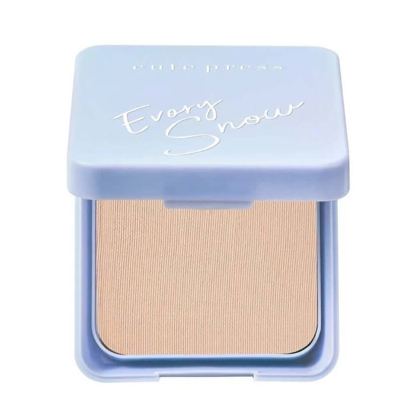 Cute Press Evory Snow Powder in closed light blue square compact case.