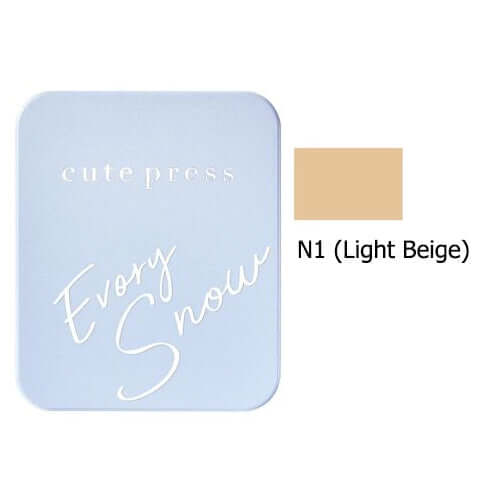Cute Press Evory Snow Powder foundation in N1 (Light Beige) with smooth texture and oil control features.