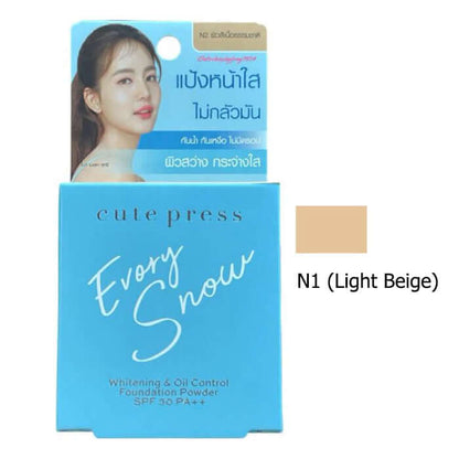 Cute Press Evory Snow Powder Foundation Oil Control Face SPF30 PA++ N1 Light Beige packaging and shade.