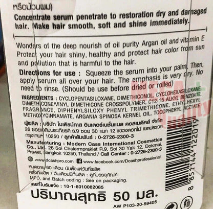 Dcash Fabulous Hair Serum 50ml back label with ingredients directions manufacturer and barcode