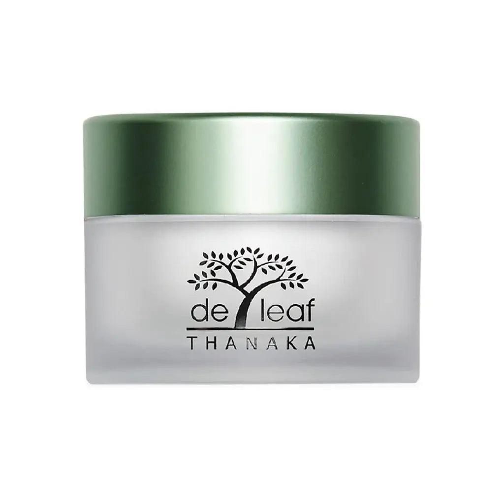 De Leaf Thanaka Cream jar packaging front view highlighting the brand logo and green cap