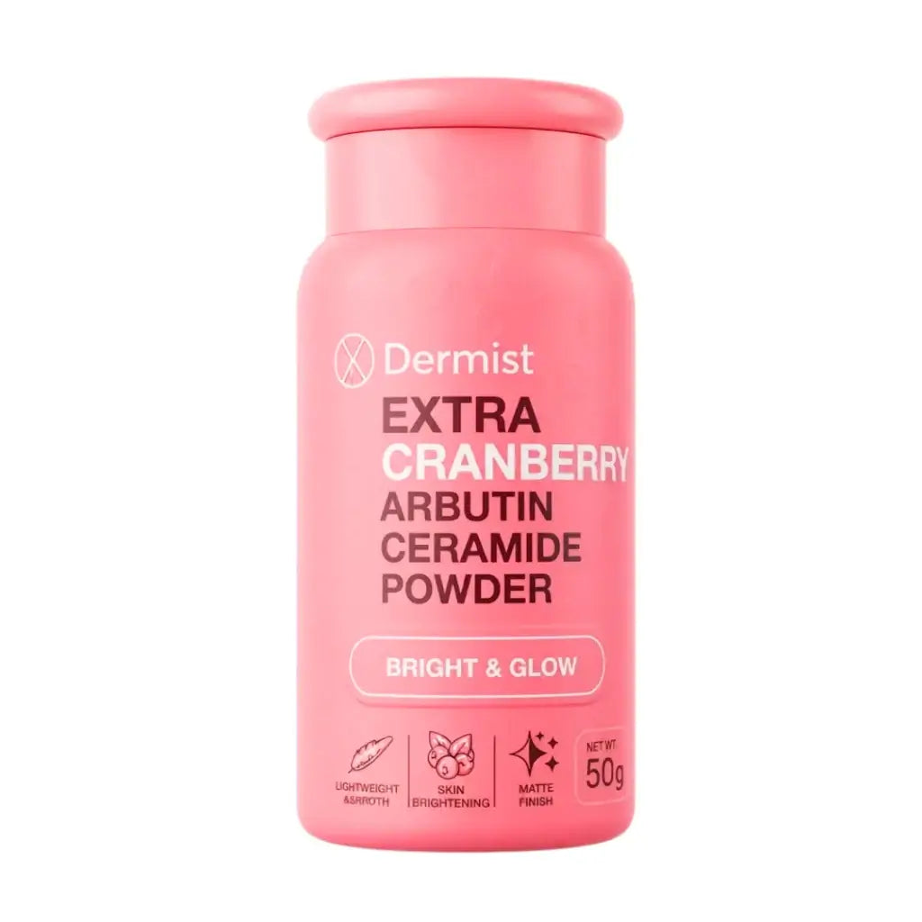 Dermist Cranberry Powder Extra Arbutin Ceramide face product 50g for bright and matte glow finish.