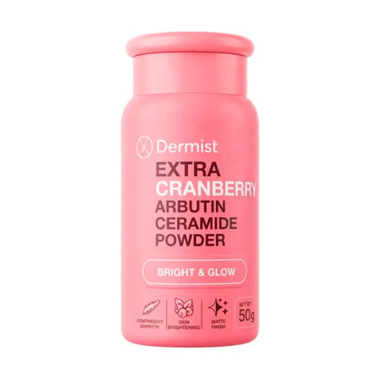 Dermist Cranberry Powder Extra Arbutin Ceramide face product 50g for bright and matte glow finish.